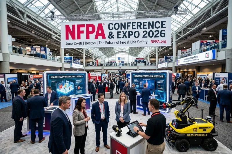 Exhibition hall of the NFPA Conference & Expo 2026 showcasing fire and life safety innovations.