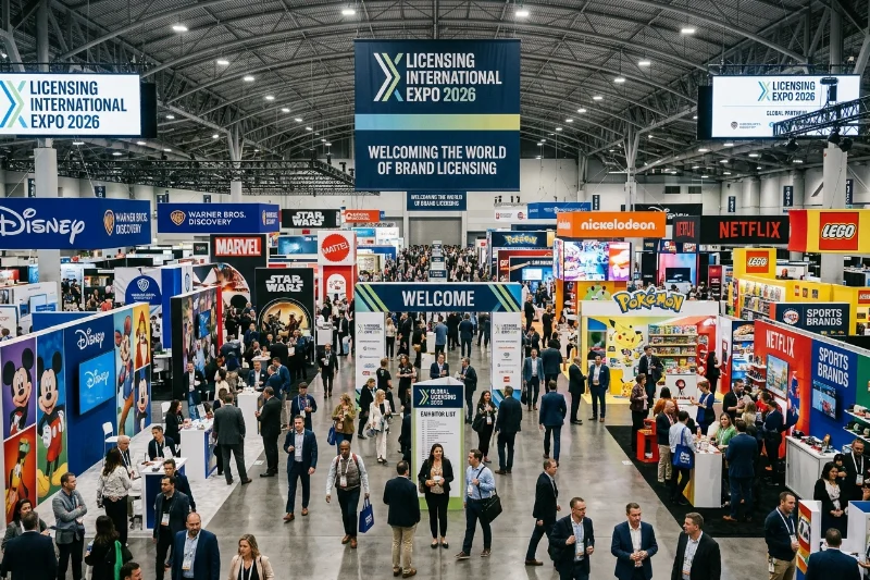 Professional attendees networking at the vibrant Licensing International Expo 2026 exhibition floor.