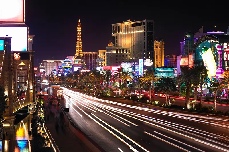 Architectural rendering of the futuristic Las Vegas Athletics stadium on the Las Vegas Strip.